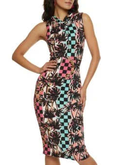 Patterned Midi Hoodie Dress