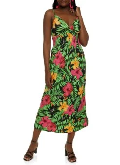 Tropical Print Smocked Waist Maxi Dress