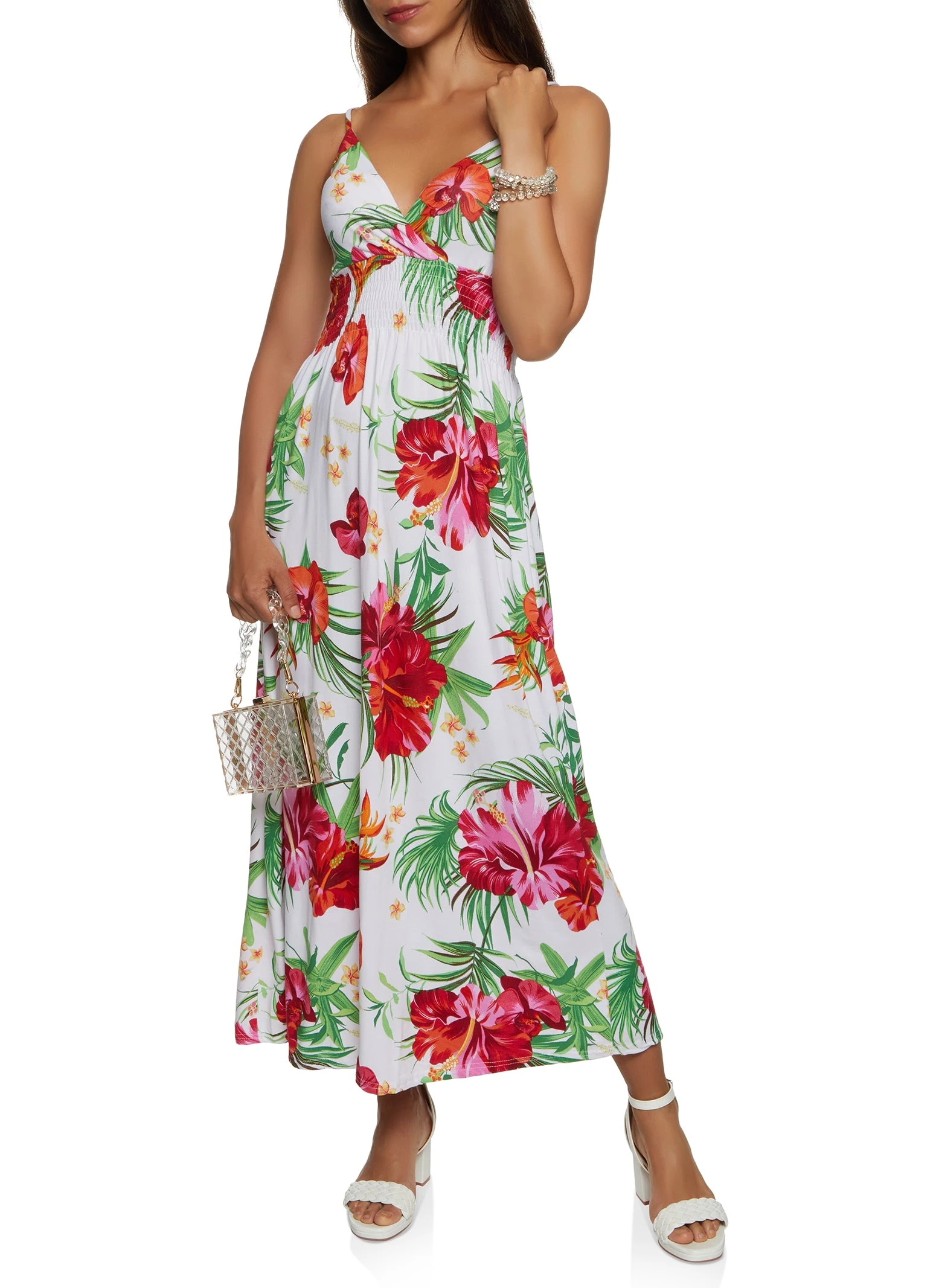 Tropical Printed Smocked Waist Maxi Dress - Image 2