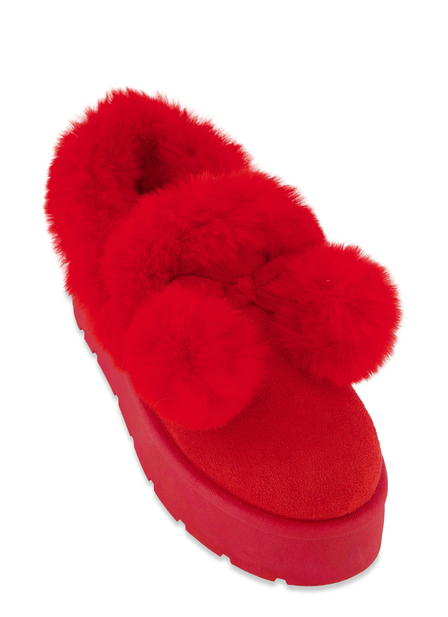 Solid Platform Faux Fur Pom Pom Boots