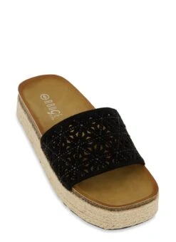 Rhinestone Band Espadrille Slide Sandals