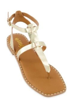 Studded Trim Ankle Strap Thong Sandals