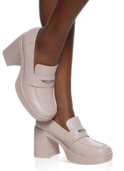 Block Heel Penny Loafers