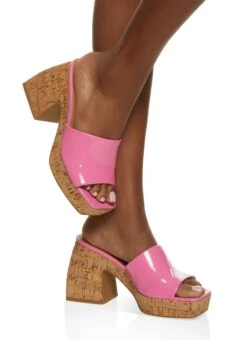 Square Toe Platform Block Heel Slide Sandals