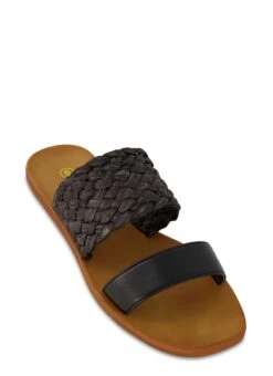 Double Band Braided Detail Slide Sandals
