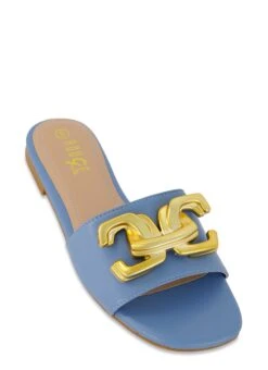 Metallic Detail Single Band Slide Sandals