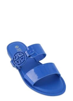 Metallic Detail Double Band Slide Sandals