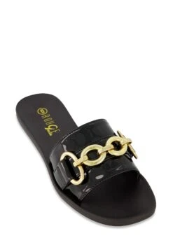 Single Band Chain Detail Slide Sandals