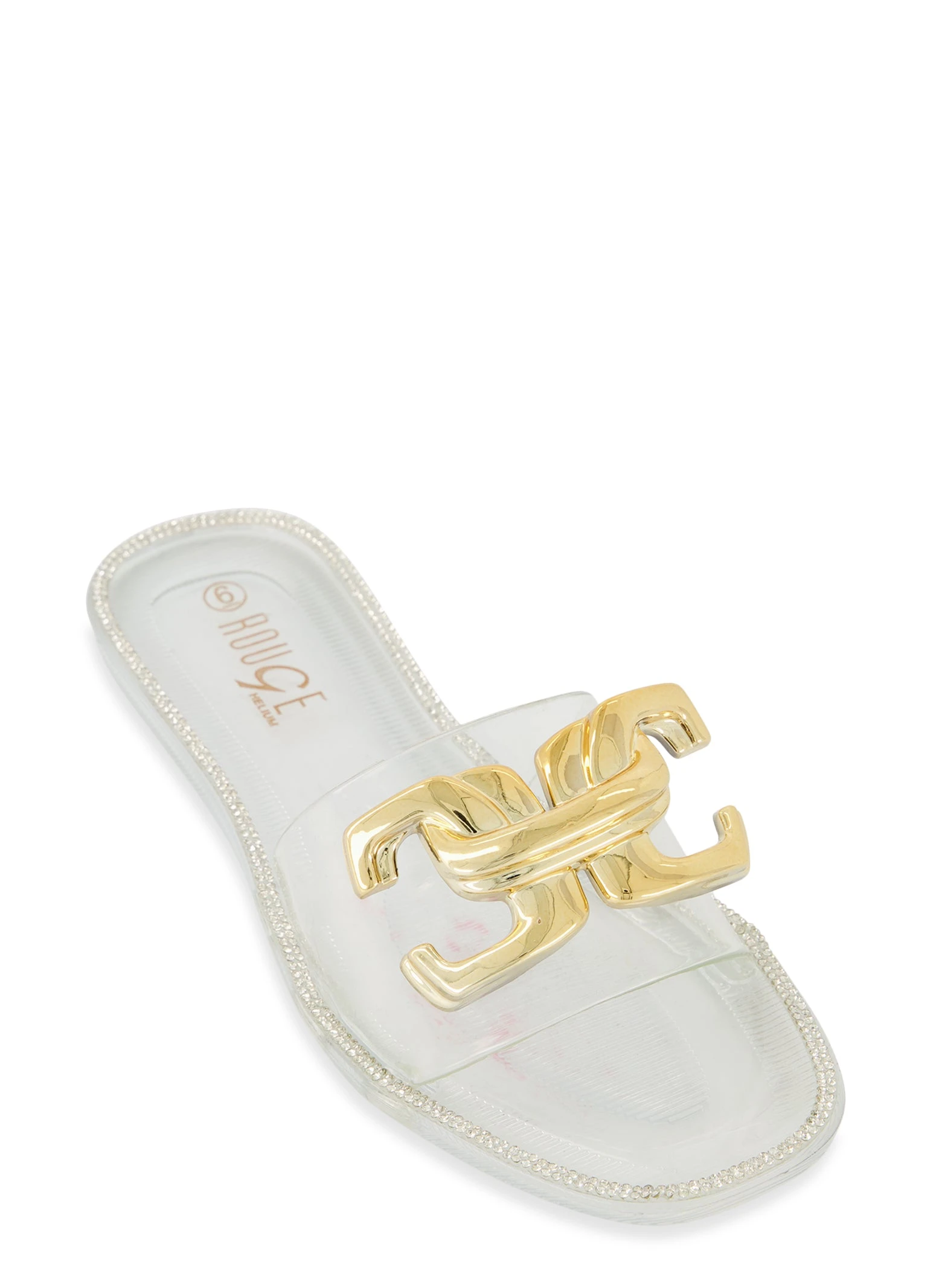 Metallic Buckle Flat Jelly Sandals