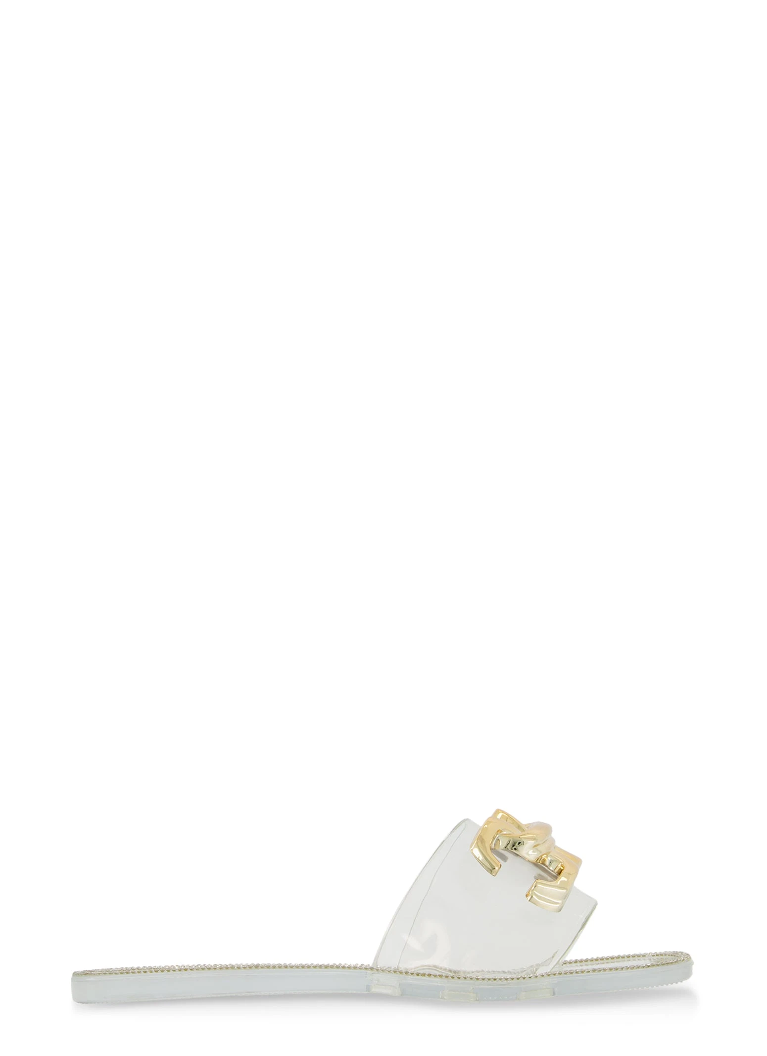 Metallic Buckle Flat Jelly Sandals - Image 2