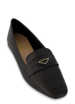 Metallic Detail Square Toe Flats