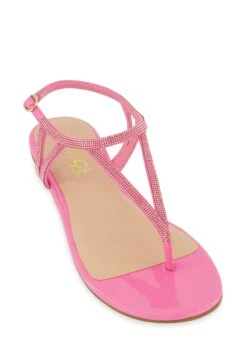 Rhinestone Embellished Buckle Strap Thong Sandals