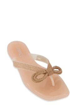 Rhinestone Bow Tie Thong Slide Sandals