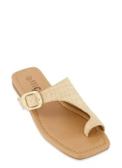 Toe Loop Buckled Flat Sandals