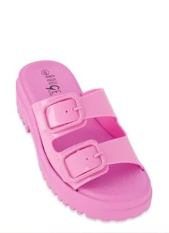 Double Buckle Platform Slide Sandals