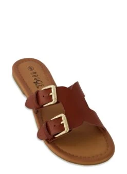Double Buckle Cut Out Slide Sandals