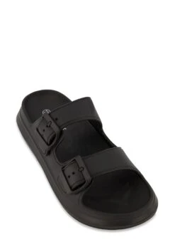 Solid Double Buckle Slide Sandals