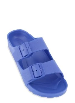 Double Buckled Band Slide Sandals