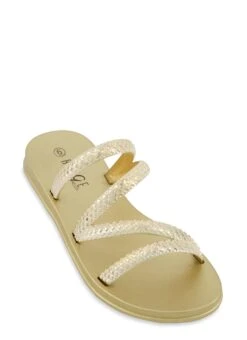Textured Asymmetrical Strap Slide Sandals
