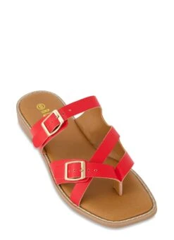 Criss Cross Double Buckle Detail Thong Sandals