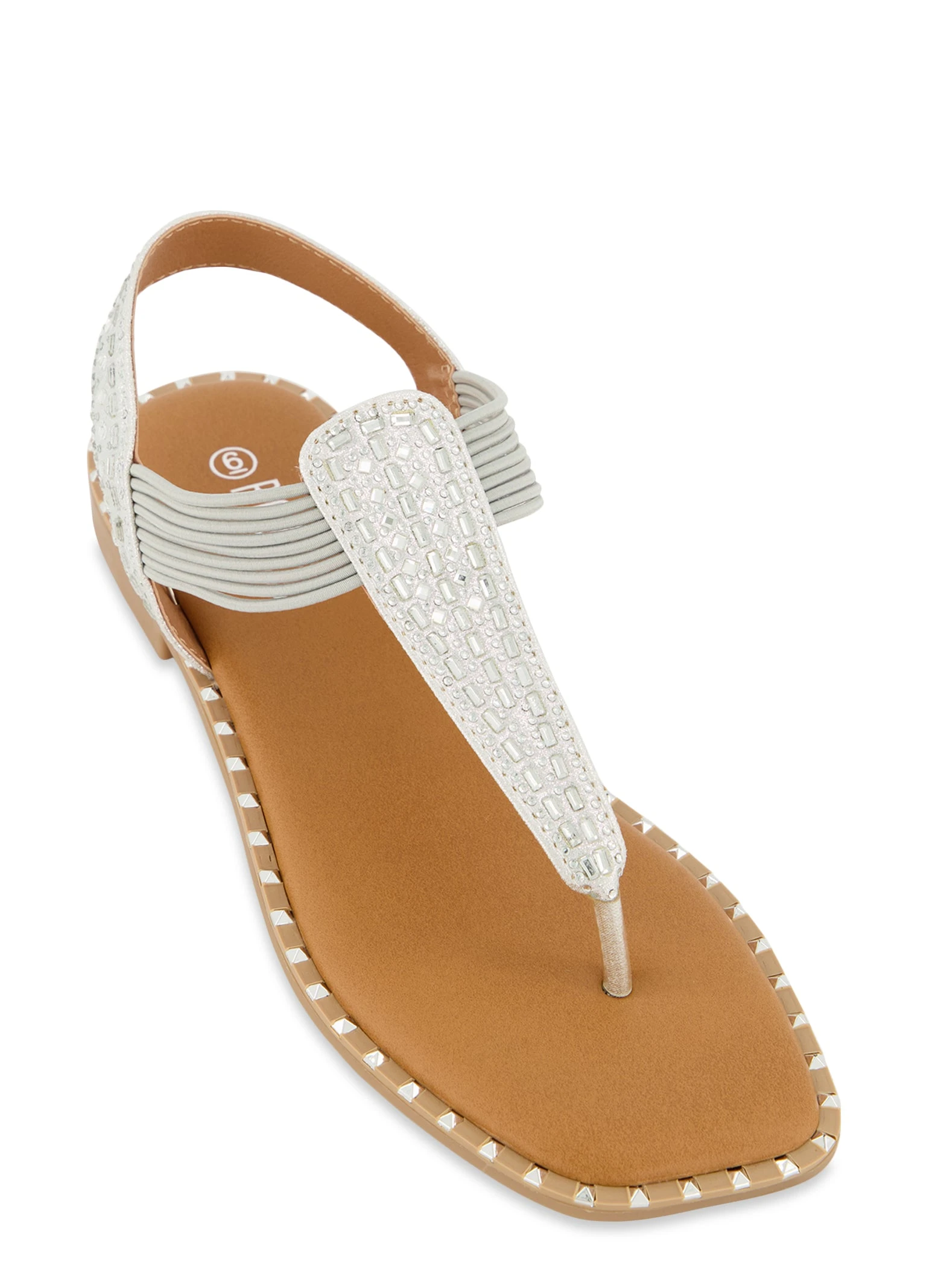 Studded Trim Rhinestone Corded Thong Sandals