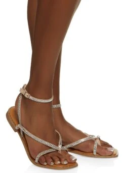 Rhinestone Strappy Flat Sandals