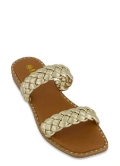 Braided Double Band Studded Slide Sandals