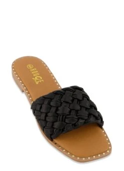 Studded Trim Braided Band Slide Sandals