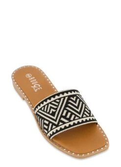 Studded Trim Aztec Band Slide Sandals