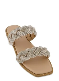 Rhinestone Double Braided Band Slide Sandals
