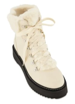 Faux Fur Detail Lace Up Platform Booties