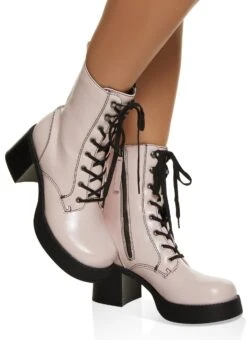 Platform Mid Heel Combat Boots