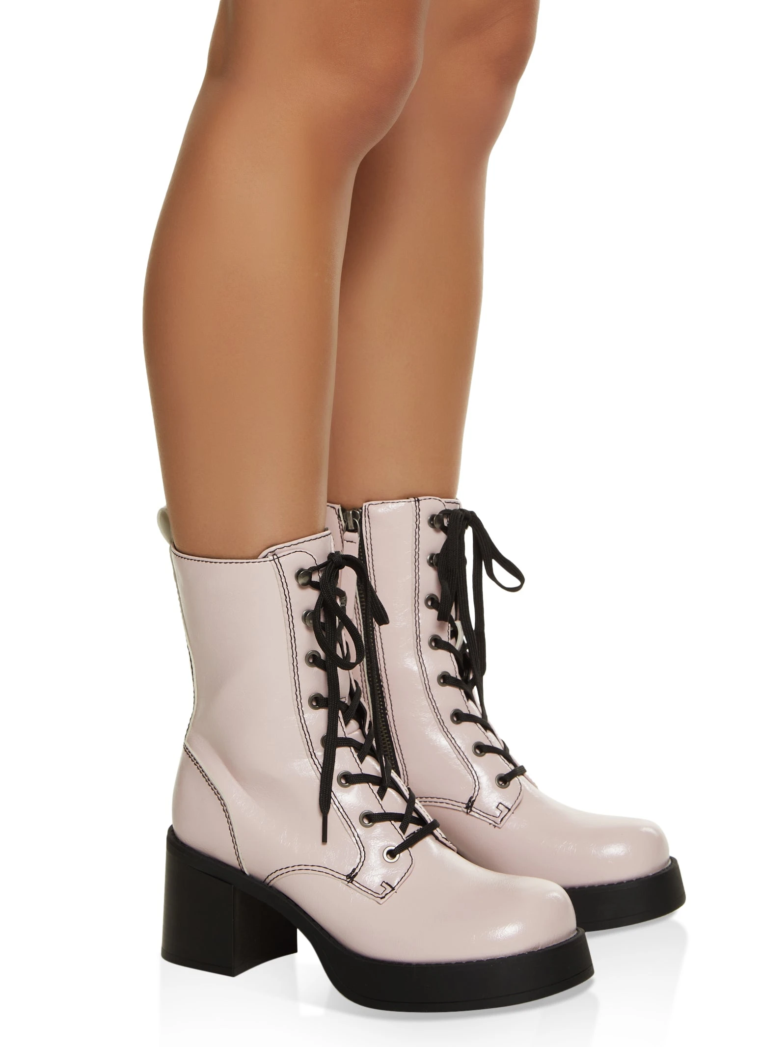 Platform Mid Heel Combat Boots - Image 2
