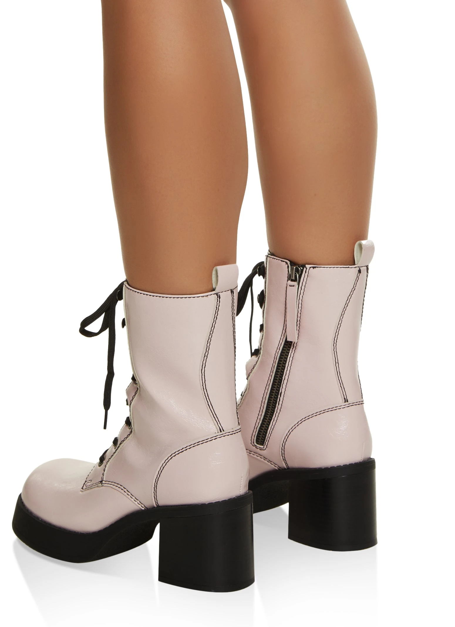 Platform Mid Heel Combat Boots - Image 3