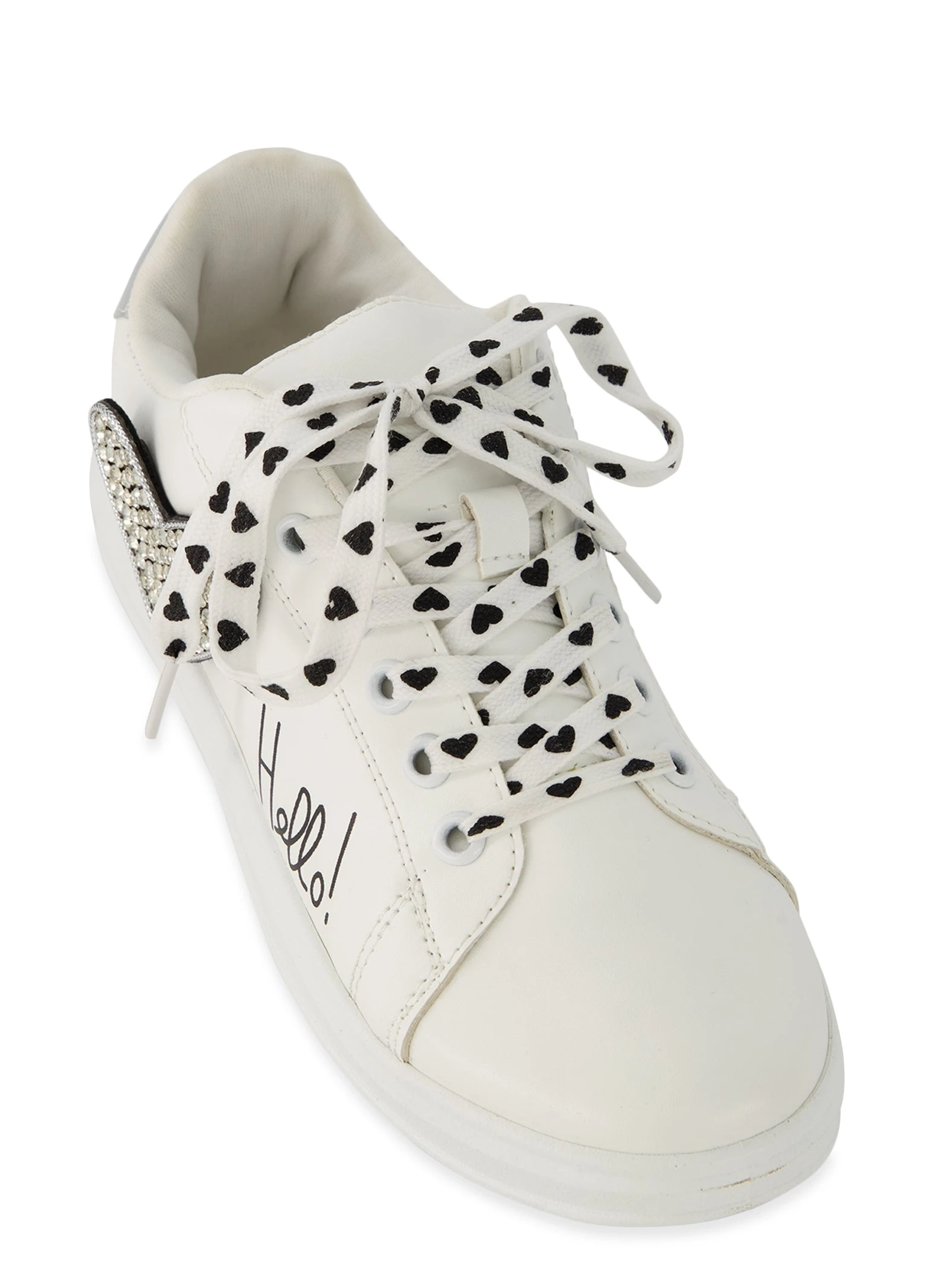 Rhinestone Heart Lace Up Sneakers