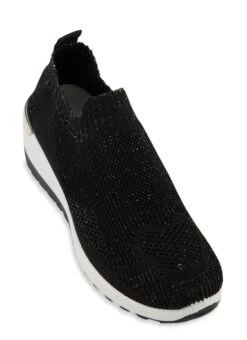 Lurex Textured Knit Slip On Wedge Sneakers