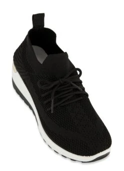 Metallic Detail Textured Wedge Sneakers