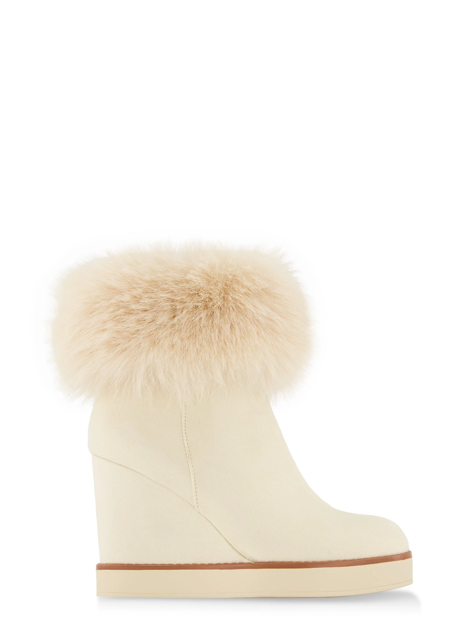 Faux Fur Cuff Wedge Booties - Image 2