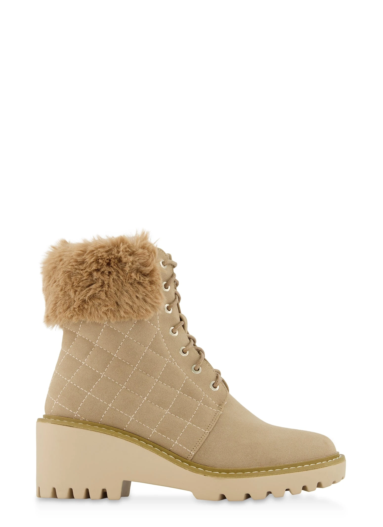 Faux Fur Trim Lace Up Wedge Booties - Image 2