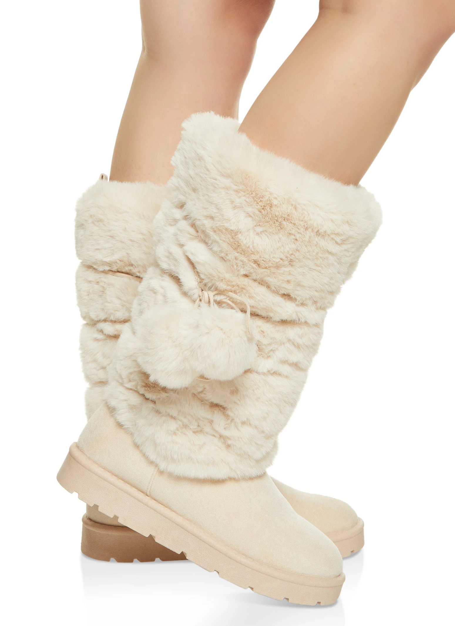 Faux Fur Pom Pom Tall Boots - Image 2
