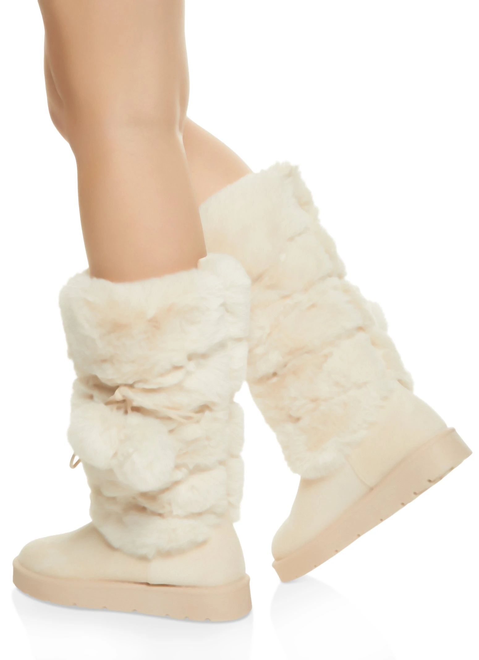 Faux Fur Pom Pom Tall Boots - Image 3