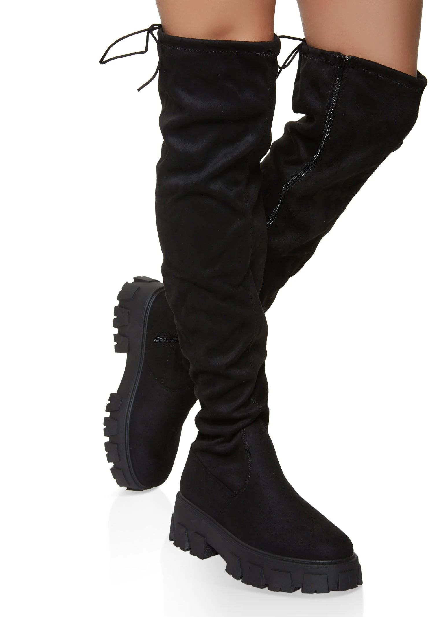 Tie Back Lug Sole Over The Knee Boots