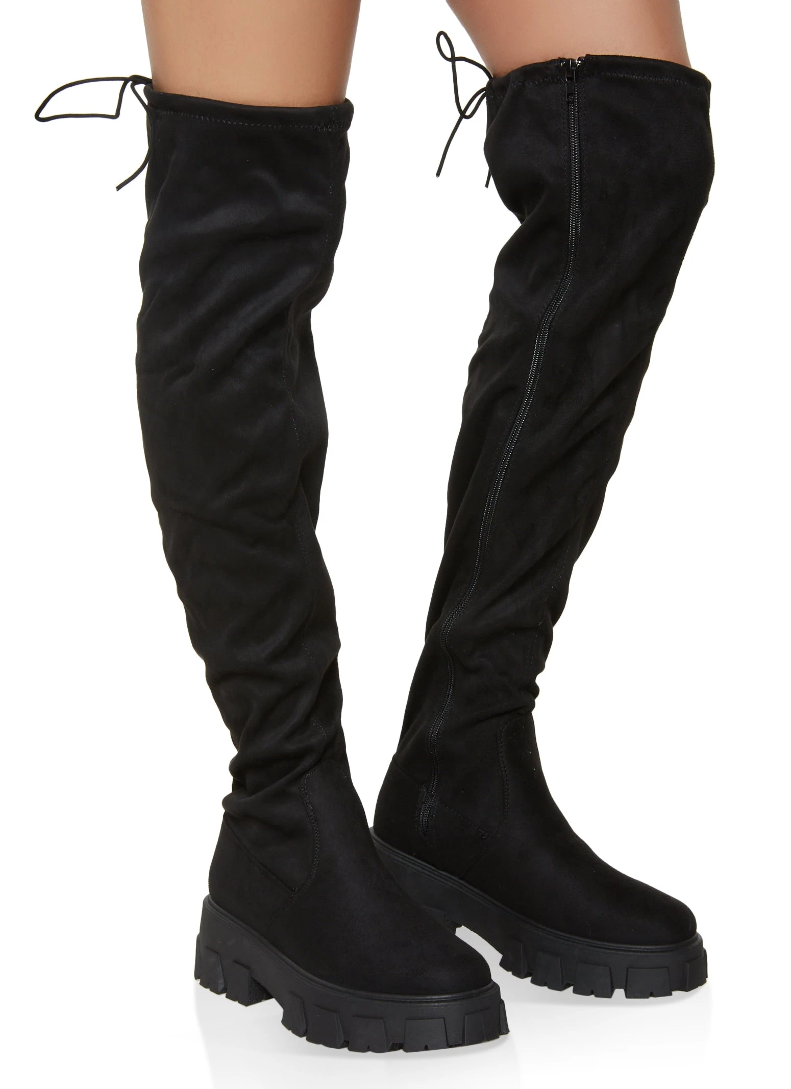 Tie Back Lug Sole Over The Knee Boots - Image 2