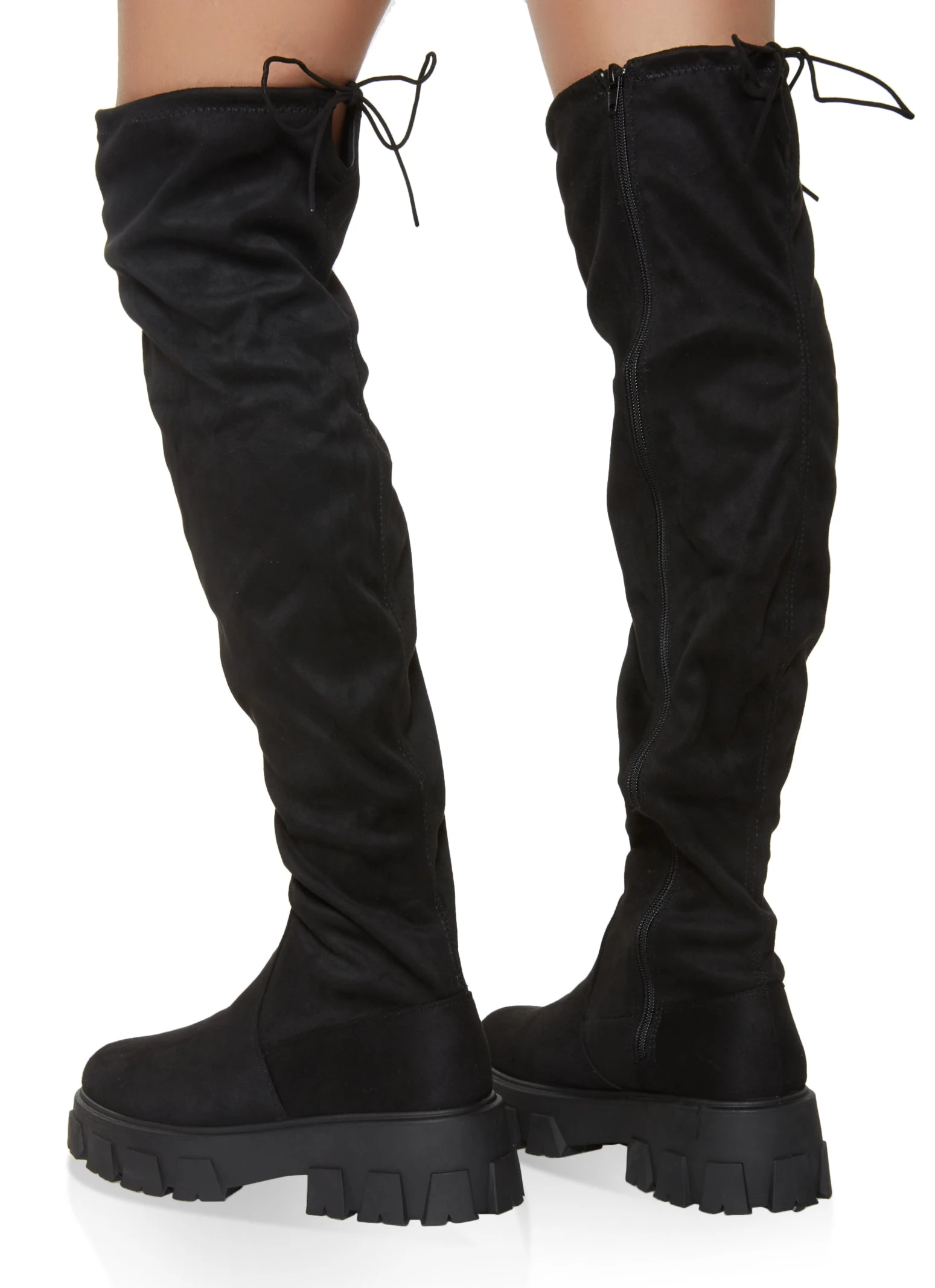 Tie Back Lug Sole Over The Knee Boots - Image 3