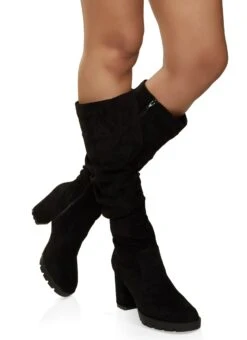 Faux Suede Ruched Block Heel Boots