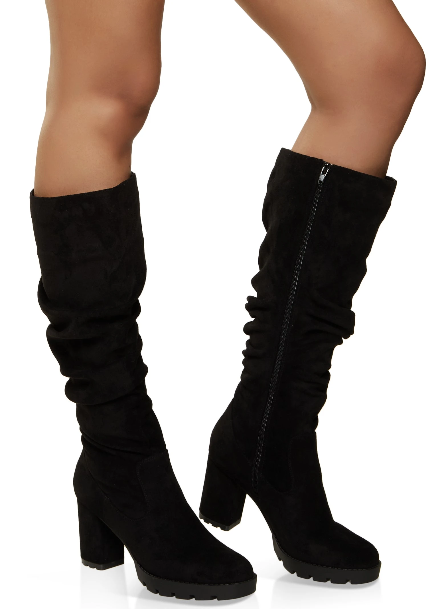Faux Suede Ruched Block Heel Boots - Image 2