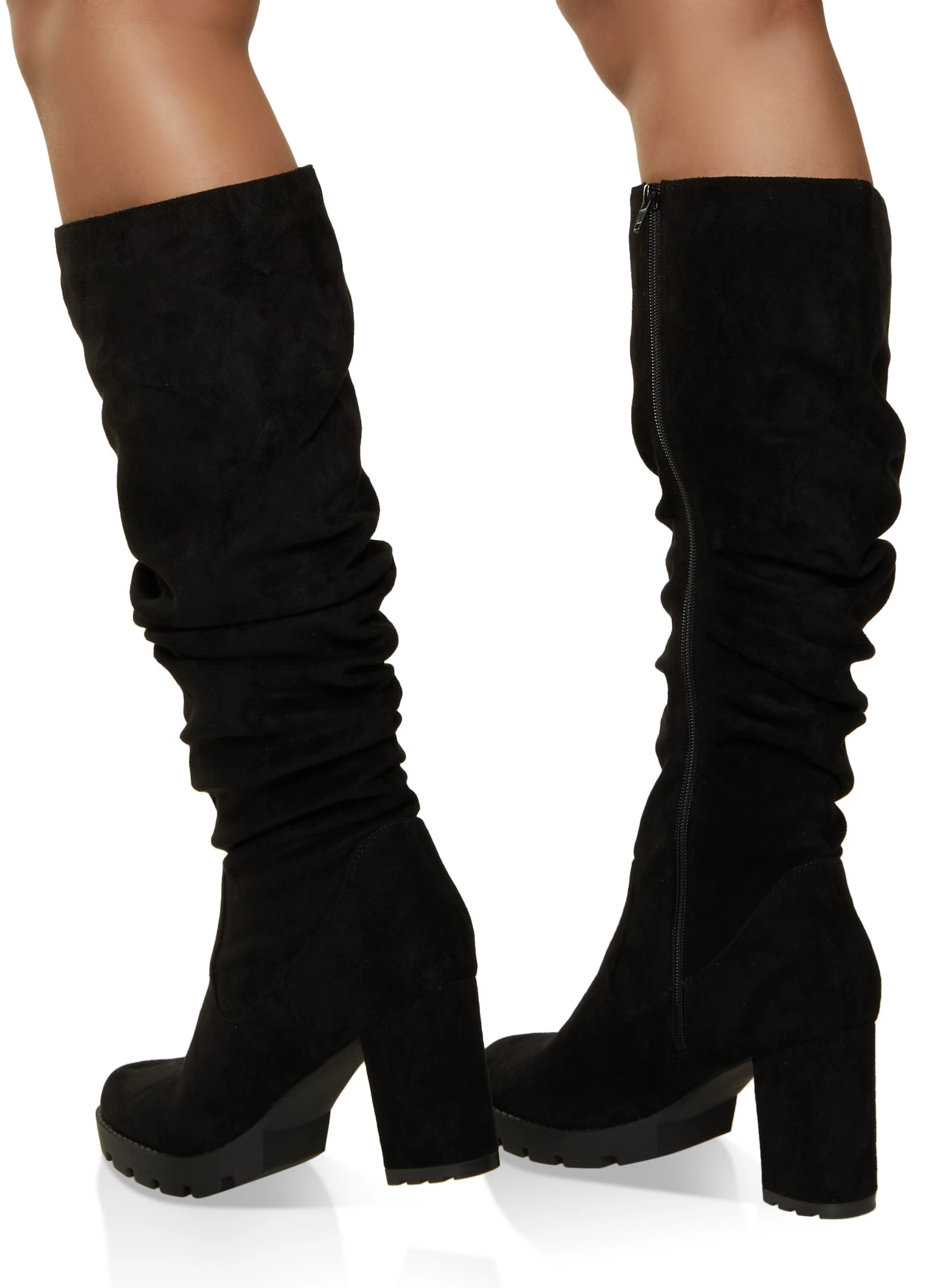 Faux Suede Ruched Block Heel Boots - Image 3