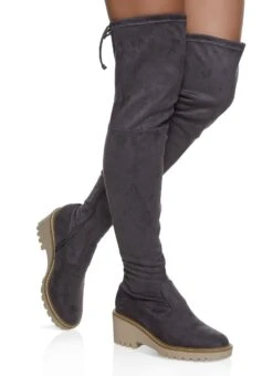 Faux Suede Over The Knee Wedge Boots