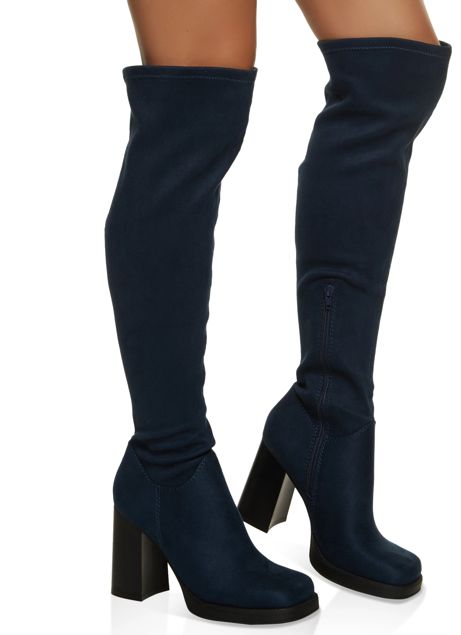 Square Toe Block Heel Over The Knee Boots - Image 2