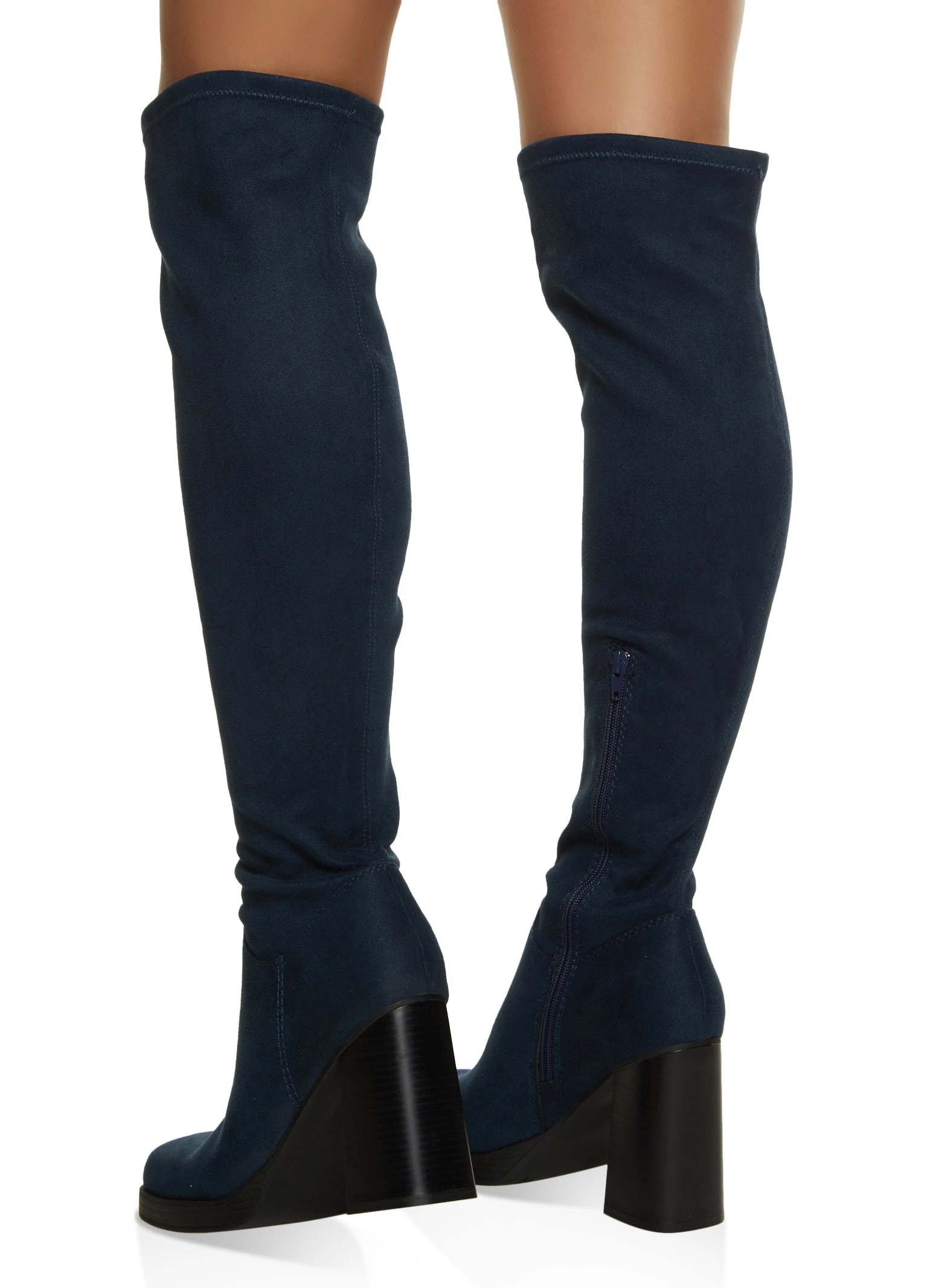 Square Toe Block Heel Over The Knee Boots - Image 3